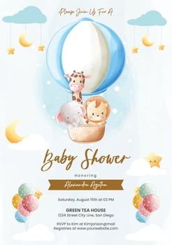 Cute baby shower invitation with animals vector