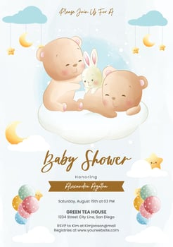 Baby shower invitation with bears and bunny vector