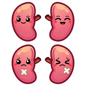 Happy funny strong works cute kidneys character.Vector flat illustration icon design.Isolated on white background.Kidneys flat health idea,good working,cartoon mascot child,baby,kids face concept vector