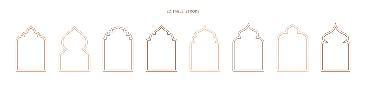 Islamic vector shape of a window or door arch. Arab frame set. Ramadan kareem editable outline icon
