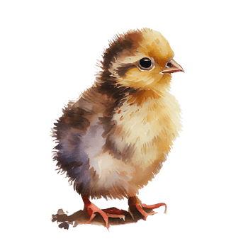 Watercolor drawing of a cute baby chicken isolated on transparent background png