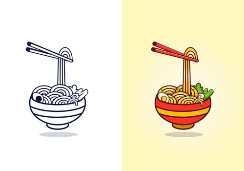 Pho With Noodles Creative Illustration, Best Colorful Asian Food Noodles Recipe Clip Art. Creative Minimal Delicious Noodles Illustration Clip Art Design. vector