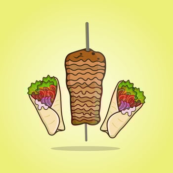Best Shawarma Donner Kebab Illustration, Premium Delicious Asian Food Clip Art. Best Delicious Shawarma  Vector With Hi-Quality Donner Kebab Illustration.