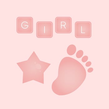 Baby shower banner with foot, star and text Girl on pink background. It s a girl. vector