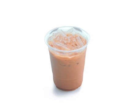 Orange Thai iced condensed milk tea in transparent plastic glass is isolated with clipping path and shadow in png format