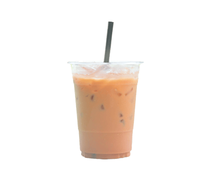 Orange Thai iced condensed milk tea in transparent plastic glass with straw is isolated with clipping path in png file format