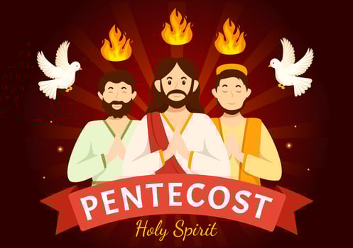 Pentecost Sunday Illustration with Flame and Holy Spirit Dove in Catholics or Christians Religious Culture Holiday Flat Cartoon Hand Drawn Templates vector