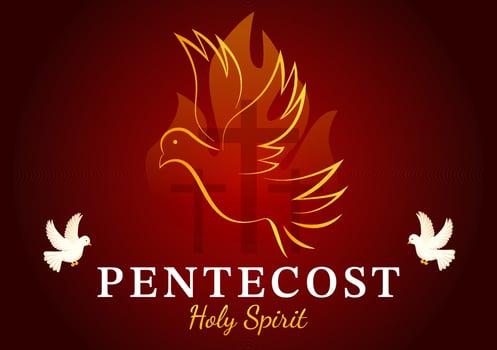 Pentecost Sunday Illustration with Flame and Holy Spirit Dove in Catholics or Christians Religious Culture Holiday Flat Cartoon Hand Drawn Templates vector