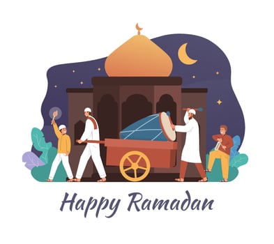 Muslim people hitting drum and celebrating ramadan vector