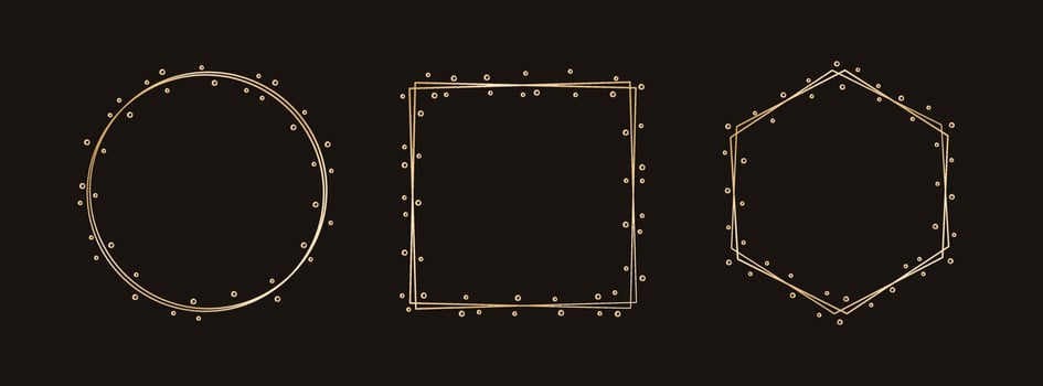 Simple geometric gold frame set. Vector modern design template for wedding or birthday invitation, brochure, poster, business card