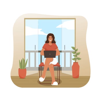 Freelancer character working on laptop at home vector