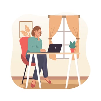 Freelancer character working on laptop at home vector