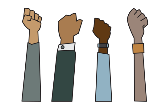 people raising hands that are different Ethnicity, gender, age and skin color png