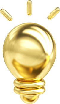 3d gold metal light bulb icon, Creative concept idea design, 3d rendering png