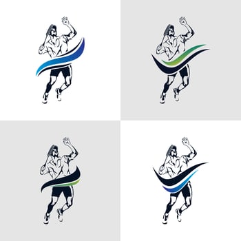 Set of jump smash badminton silhouette logo design vector
