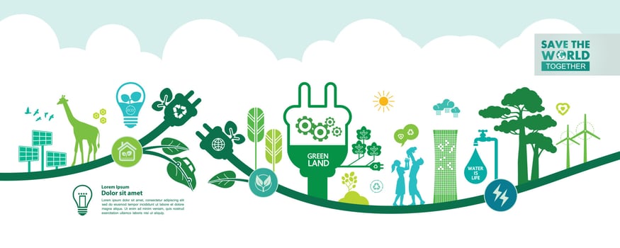 Save the world together green ecology vector illustration.
