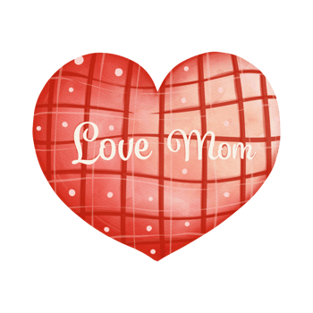 watercolor Checkered Heart with Love Mom, Mother's Day Element, Hand Drawn Illustration png