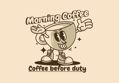 Coffee cup mascot character design in vintage color vector