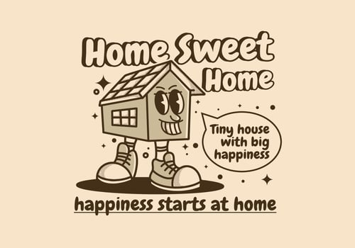 Little house mascot character design in vintage color vector