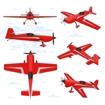 Aerobatic aircraft in different views. Stunt plane illustration vector