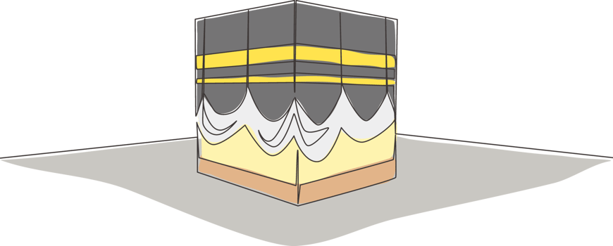 One continuous line drawing of Kaabah building at Mekkah city, Saudi Arabia. Islamic holy day Ramadan Kareem and Eid Al Adha greeting card concept single line draw design illustration png