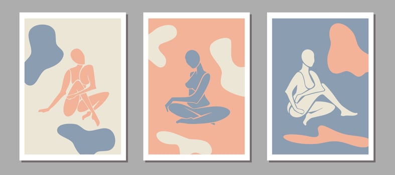 Matisse inspired posters with women silhouettes. Henri Matisse abstract female figures. Vector illustration