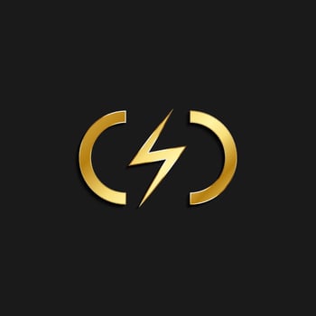 charge, flash gold icon. Vector illustration of golden style icon on dark background
