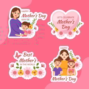 Happy Mother Day Label Flat Cartoon Hand Drawn Templates Background Illustration vector