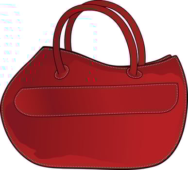 Red leather shoulder hand bag with stitch lines vector illustration clip art