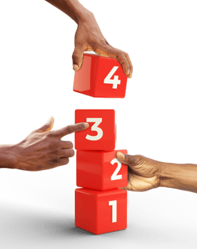 Different hands in a building blocks game. isolated on transparent png background