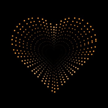 Yellow dotted hollow heart logo icon vector. Hearts love dots with black hole. vector