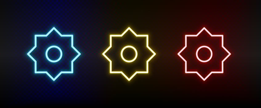 bright, brightness neon icon set. Set of red, blue, yellow neon vector icon on dark transparent background