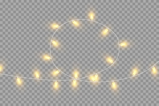 Christmas garland isolated. Glowing yellow light bulbs. vector