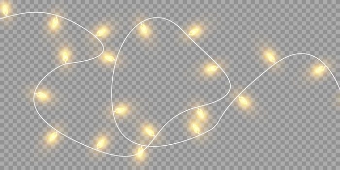 Christmas garland isolated. Glowing yellow light bulbs. vector
