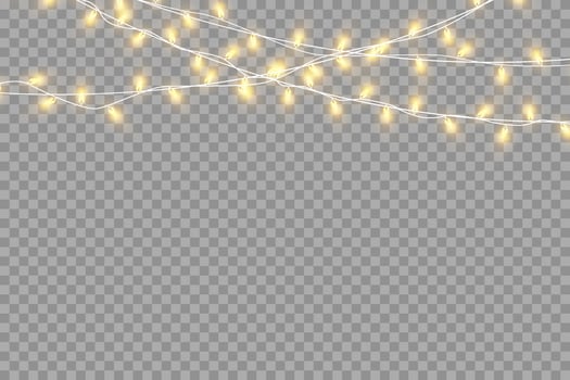 Christmas garland isolated. Glowing yellow light bulbs. vector