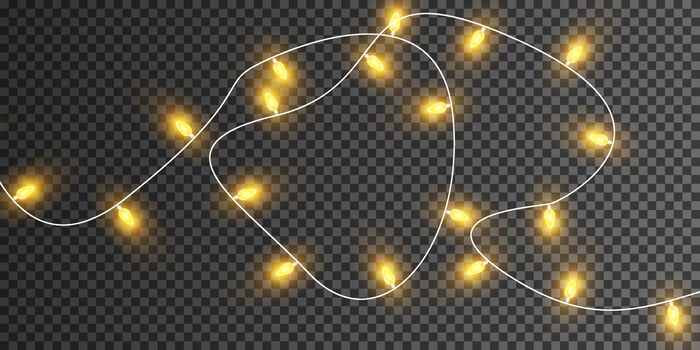 Christmas garland isolated. Glowing yellow light bulbs. vector