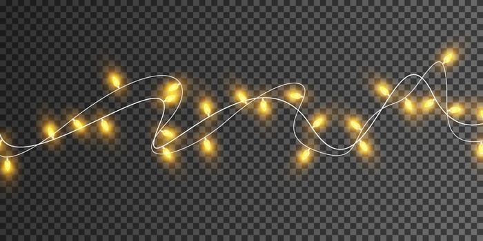 Christmas garland isolated. Glowing yellow light bulbs. vector