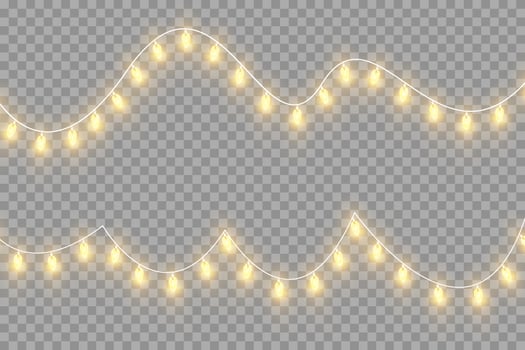 Christmas garland isolated. Glowing yellow light bulbs. vector