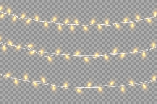 Christmas garland isolated. Glowing yellow light bulbs. vector