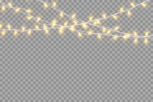 Christmas garland isolated. Glowing yellow light bulbs. vector