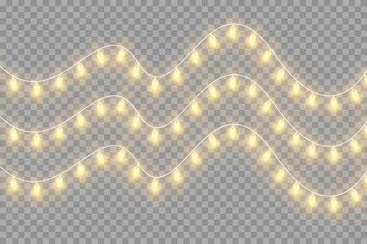 Christmas garland isolated. Glowing yellow light bulbs. vector
