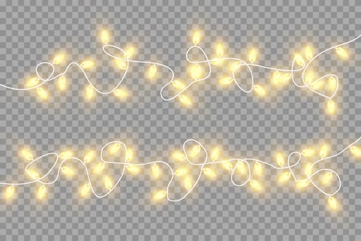 Christmas garland isolated. Glowing yellow light bulbs. vector
