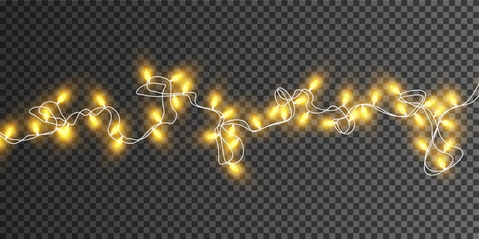 Christmas garland isolated. Glowing yellow light bulbs. vector