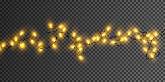 Christmas garland isolated. Glowing yellow light bulbs. vector