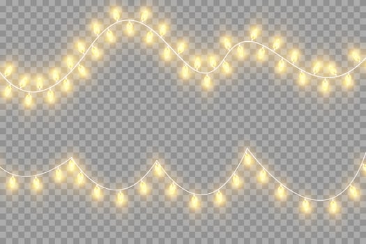 Christmas garland isolated. Glowing yellow light bulbs. vector