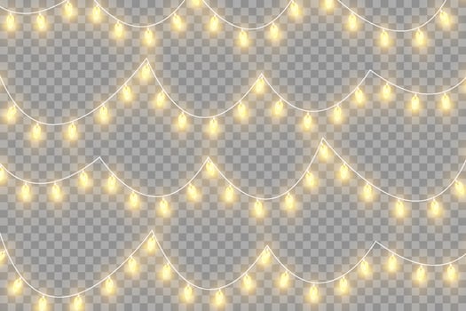 Christmas garland isolated. Glowing yellow light bulbs. vector