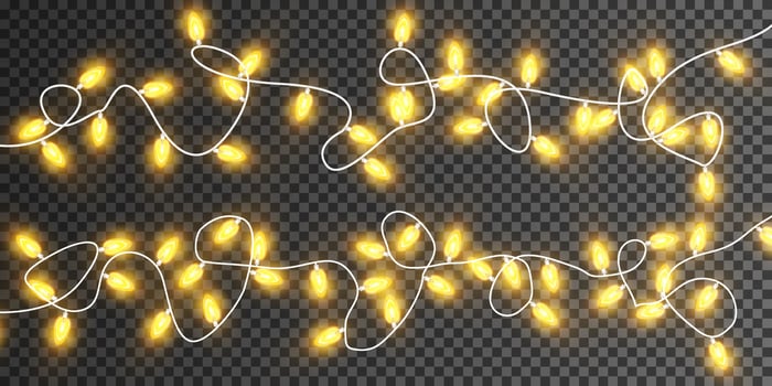 Christmas garland isolated. Glowing yellow light bulbs. vector