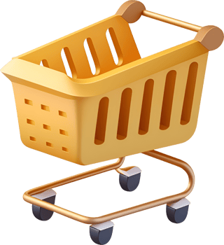 3D shopping cart with a basket icon illustration. png