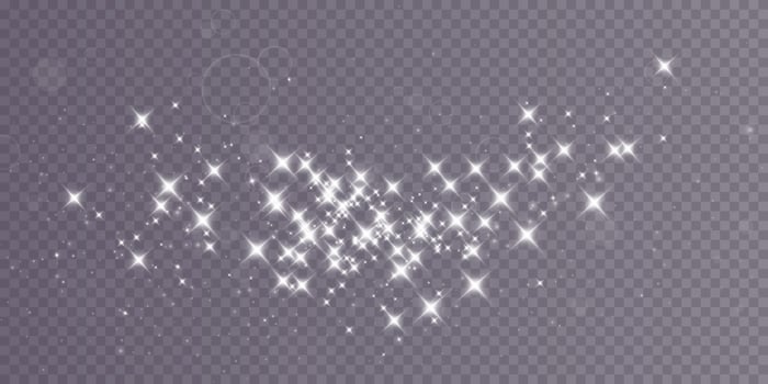 White sparks and white stars shine with special light. Vector sparkles. Christmas light effect. Sparkling magical dust particles