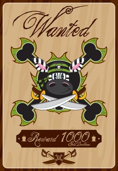 Cartoon Swashbuckling Bandana Pirate Wanted Poster vector